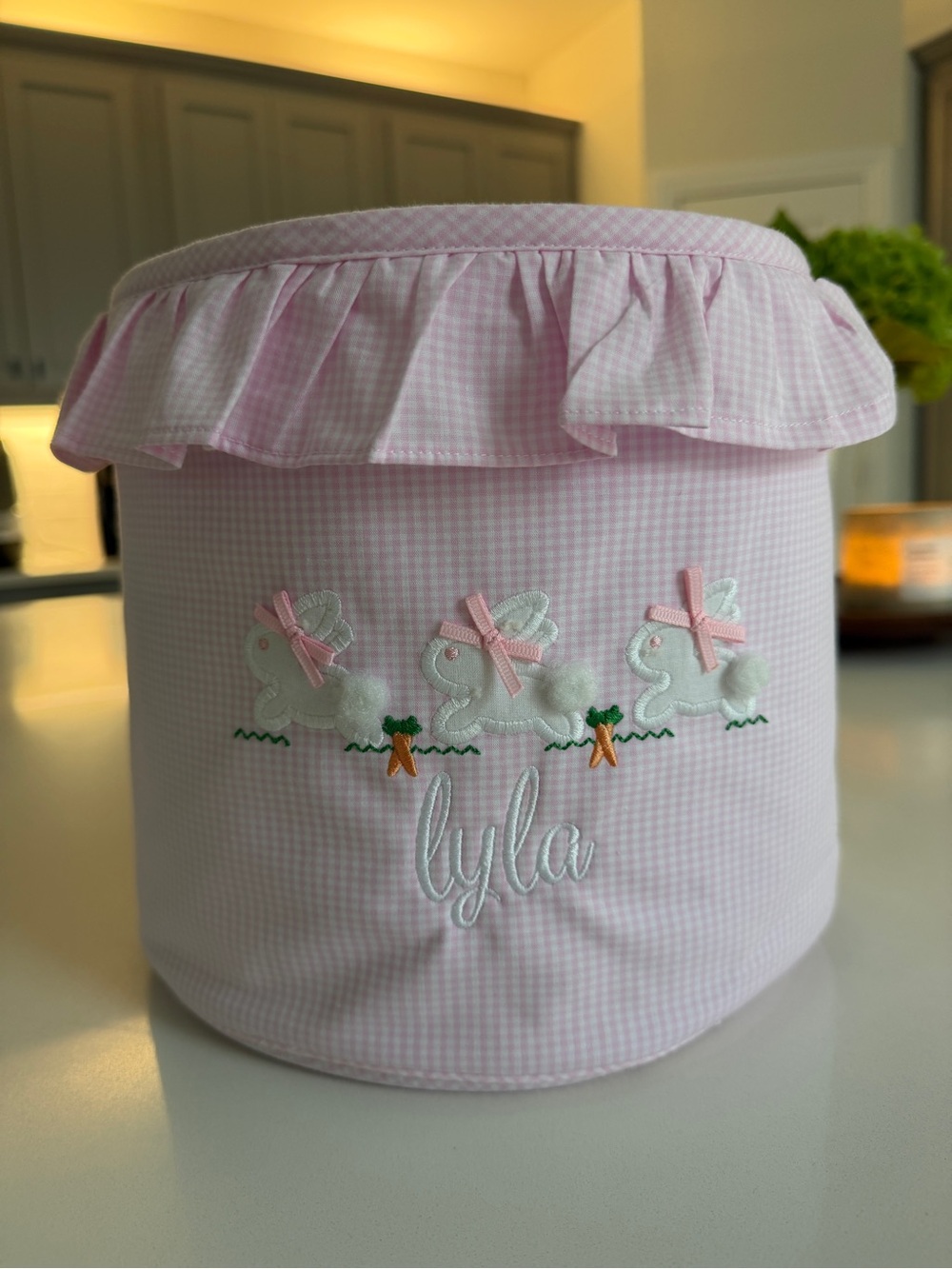 Cecil and Lou Personalized Easter Basket - Pink Gingham